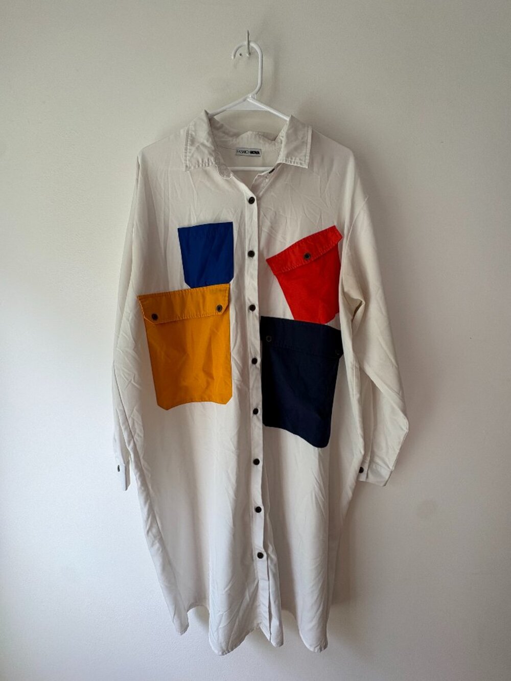 Fashion Nova Oversized Colorblock Flap Pocket Button Down Shirt Dress - Size M/L